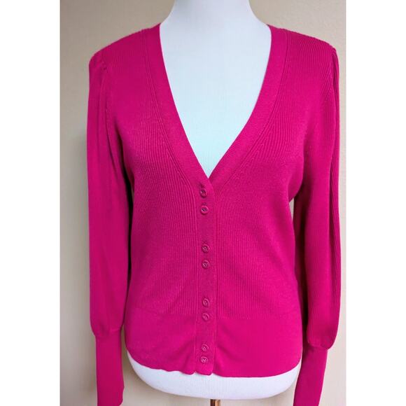 INC International Concepts Sweaters - Pink Ribbed Knit V-Neck Cardigan Sweater | Button Up Long Sleeve | Women